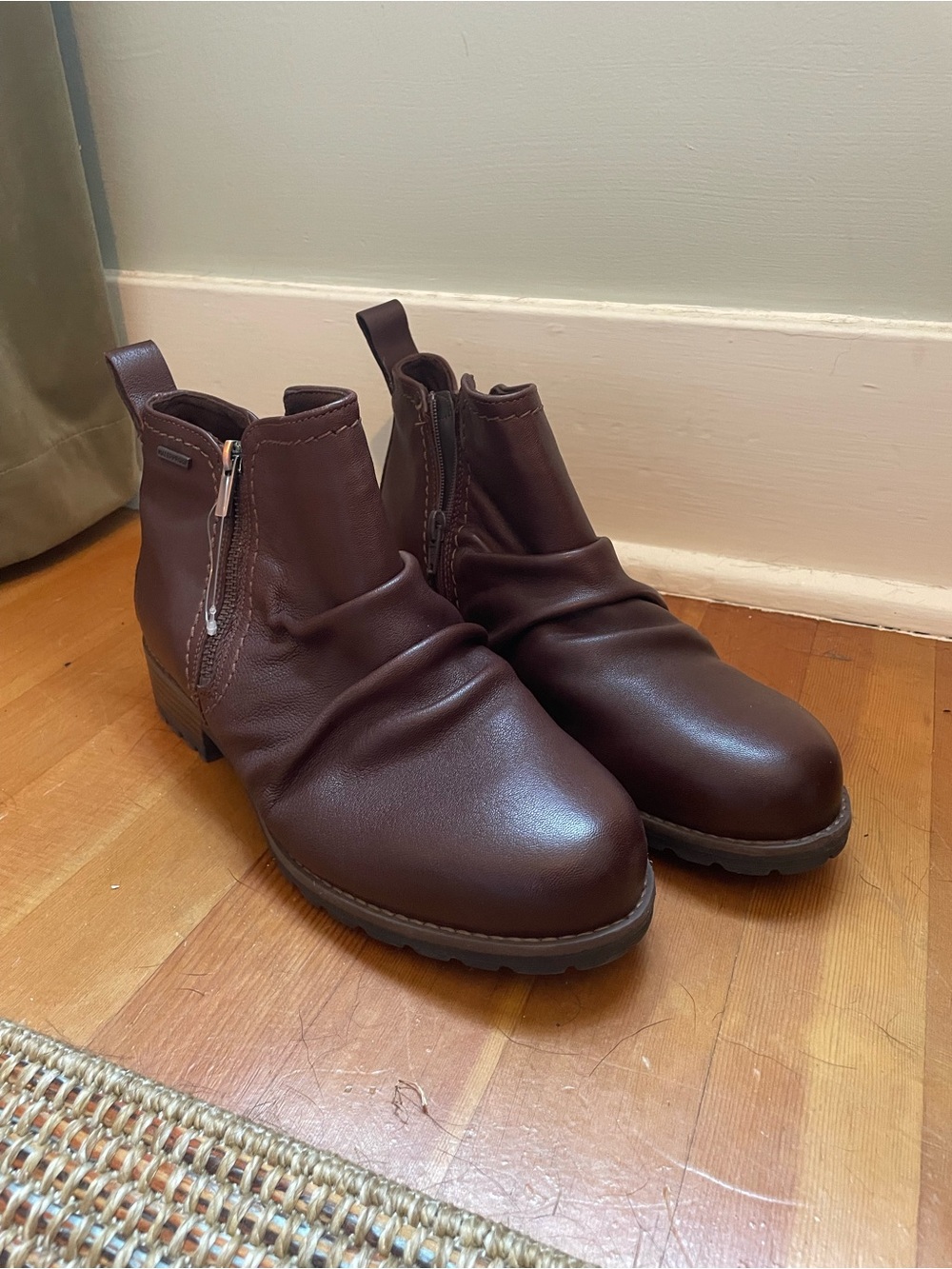 Brown Leather Ankle Boots with Side Zippers